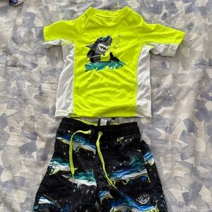 ZeroXposur Neon Green and Black Kids Swim Rashguard Set